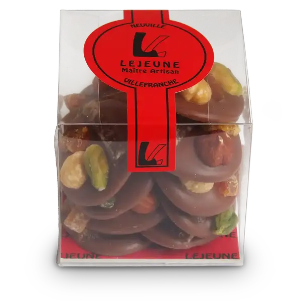 Mendiants chocolat lait et fruits secs croquants