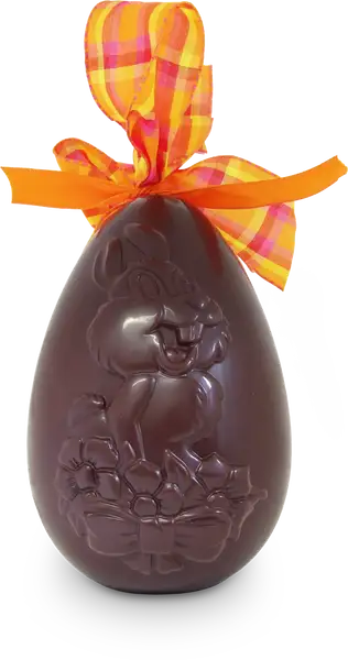 Moulage oeuf en chocolat noir,n déco lapin - Pâtisserie Lejeune